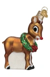 Old World Christmas Rudolph The Red Nose Reindeer Glass Ornament In Brown/red/green