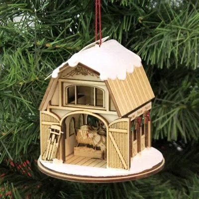 Old World Christmas Santa's Reindeer Barn Hanging Figurine Ornament