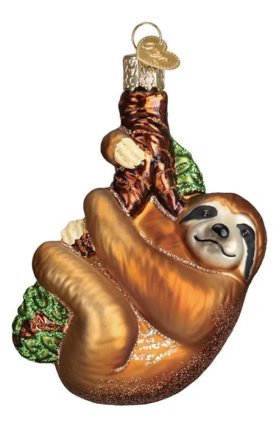 Old World Christmas Sloth Glass Ornament In Tan/brown/green