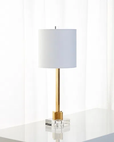 Old World Design Abita Gold Leaf Lamp With Linen Shade And Crystal Base In White