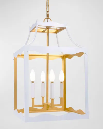 Old World Design Alba Gloss White Lantern With Golden Accents