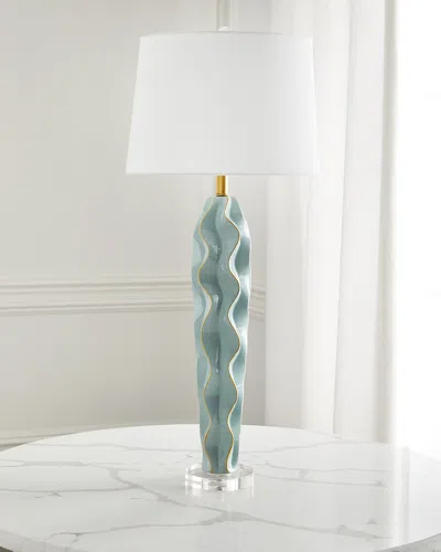 Old World Design Celadon Hannah Ceramic Wave Lamp In Blue