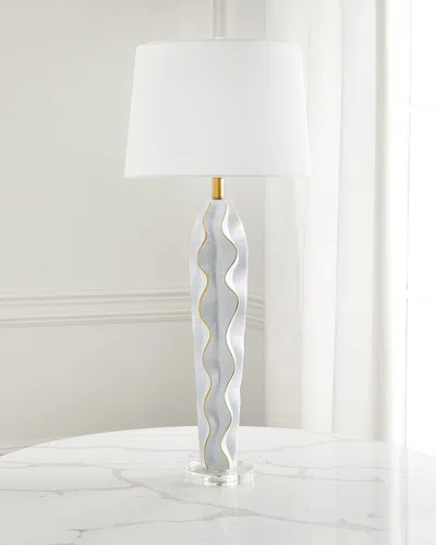 Old World Design Celadon Hannah Ceramic Wave Lamp In White