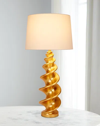 Old World Design Durham Gold Leaf Shell Buffet Lamp With Linen Shade