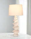 Old World Design Durham Gold Leaf Shell Buffet Lamp With Linen Shade In White