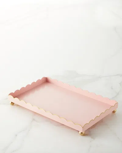 Old World Design Eloise Rectangular White & Gold Tray In Pink