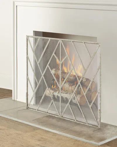 Old World Design Fuller Geometric Fireplace Screen In Silver