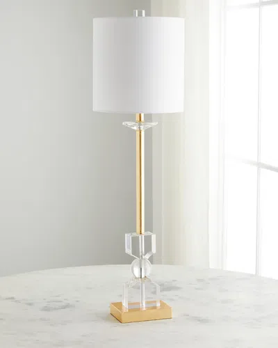 Old World Design Kingston Crystal Buffet Lamp With White Linen Shade In Clear