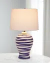 Old World Design Lindell Striped Ceramic Table Lamp With Linen Shade In Blue