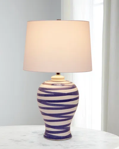 Old World Design Lindell Striped Ceramic Table Lamp With Linen Shade In Blue