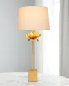 Old World Design Mallory Gold Leaf Buffet Lamp With Linen Shade In Gold