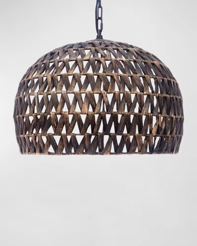 Old World Design Marley Woven Water Hyacinth Pendant Light In Black Wash