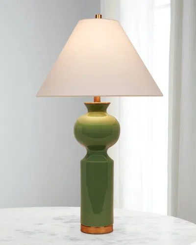 Old World Design Perla 33" Ceramic Table Lamp With Linen Shade In Green