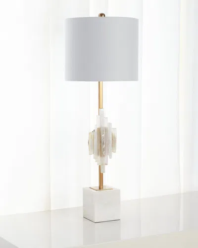 Old World Design Selenite Buffet Lamp In White/gold