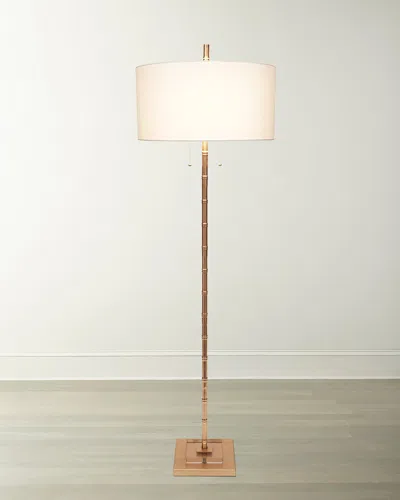 Old World Design Sheffler Gold Leaf Bamboo Floor Lamp With Linen Shade In White