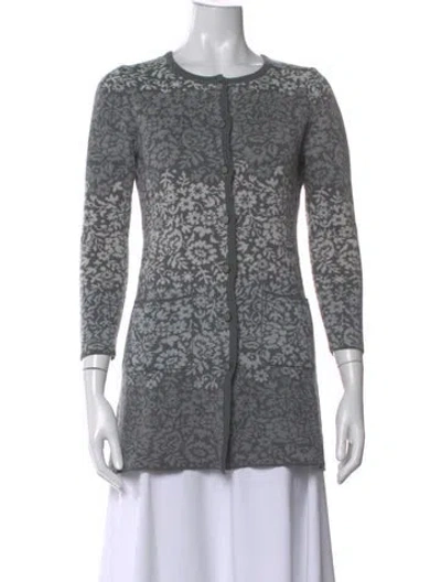 Pre-owned Oleana Alpaca Floral Print Sweater In Gray