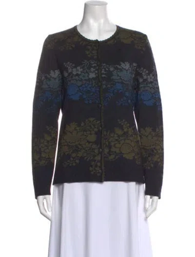 Pre-owned Oleana Merino Wool Printed Sweater In Blue