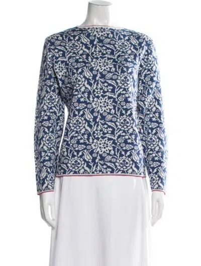 Pre-owned Oleana Wool Floral Print Sweater In Blue