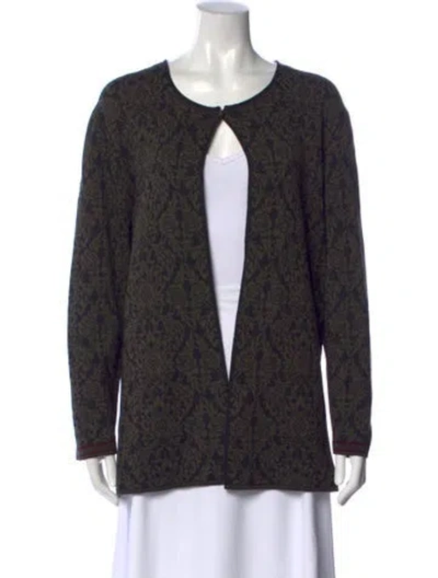 Pre-owned Oleana Wool Floral Print Sweater In Green