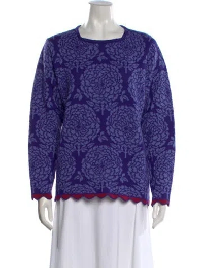 Pre-owned Oleana Wool Floral Print Sweater W/ Tags In Blue