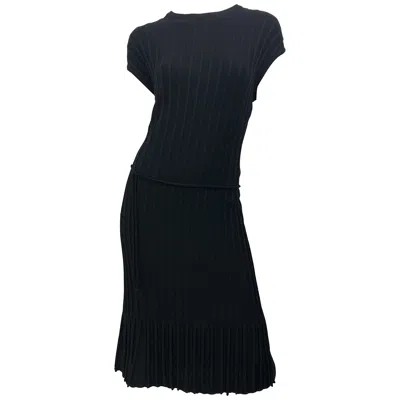 Pre-owned Oleg Cassini 1960s Large Size Black Carwash Hem Flapper Style Vintage Wool Dress