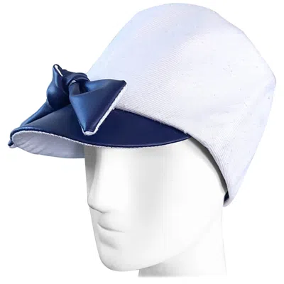 Pre-owned Oleg Cassini 1960s  Navy Blue + White Mod Linen + Silk Nautical Vintage 60s Hat
