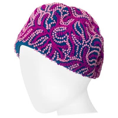 Pre-owned Oleg Cassini 1960s Pink + Fuchsia + Navy Blue Wool 60s Mod Vintage Cloche Hat