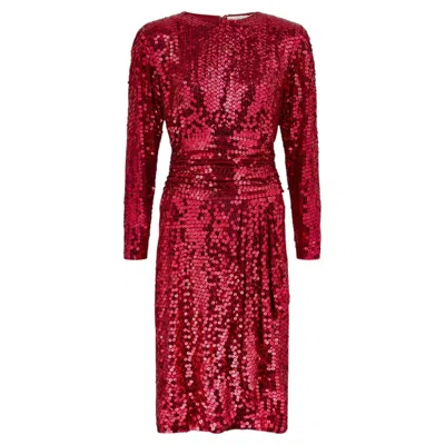 Pre-owned Oleg Cassini 1990s  Raspberry Pink Sequin Dress With Ruched Waist