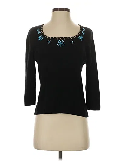 Pre-owned Oleg Cassini 3/4 Sleeve Top Black Sweetheart Neckline Tops