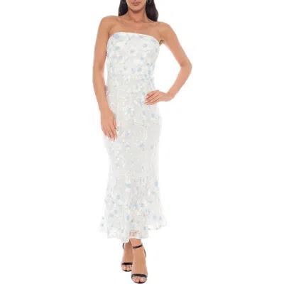 Oleg Cassini 3d Floral Appliqué Embroidered Mesh Dress In White