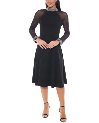 Oleg Cassini Beaded Neck And Cuff Midi Dress In Black