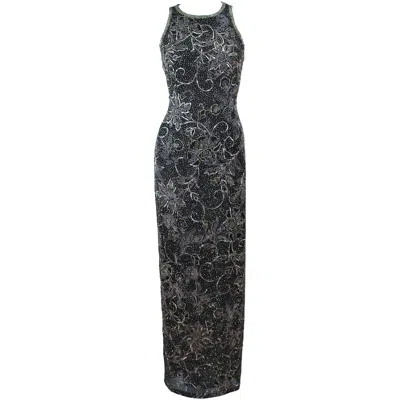Pre-owned Oleg Cassini Black And Gold Beaded Gown Size 8