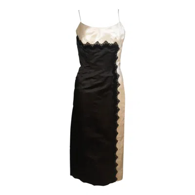 Pre-owned Oleg Cassini Black And White Contrast Cocktail Dress With Lace Size 2-4