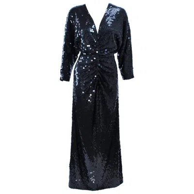 Pre-owned Oleg Cassini Black Sequin Draped Gown With Dolman Sleeve Size 10