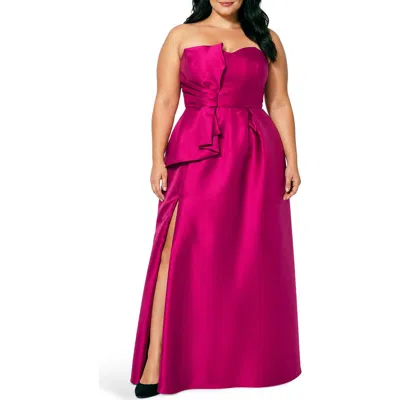 Oleg Cassini Bow Strapless Mikado Gown In Orange
