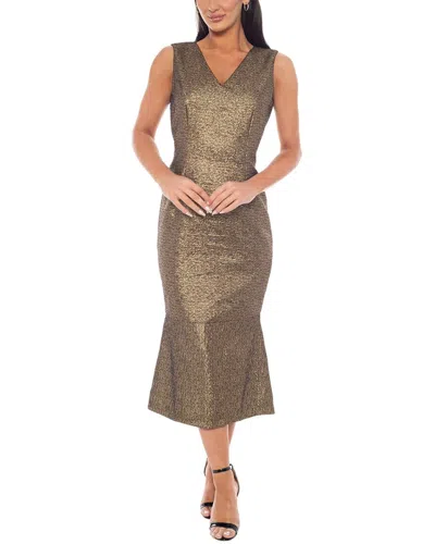Oleg Cassini Brocade Midi Dress In Gold
