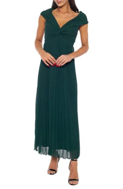 Oleg Cassini Chiffon Front Knot Gown In Green
