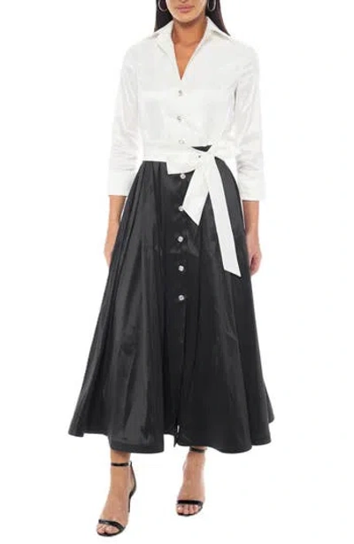 Oleg Cassini Colorblock Taffeta Shirtdress In White