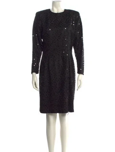Pre-owned Oleg Cassini Crew Neck Knee-length Dress In Black