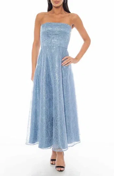 Oleg Cassini Embroidered Sequin Strapless Dress In Blue