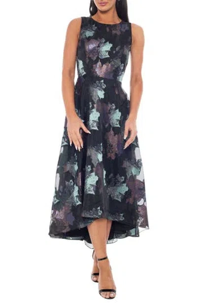Oleg Cassini Floral Brocade Sleeveless Dress In Black