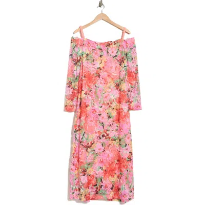 Oleg Cassini Floral Long Sleeve Stretch Lace Dress In Multi