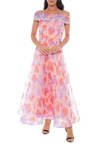 Oleg Cassini Floral Organza Off-the-shoulder Gown In Multi