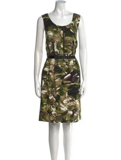 Pre-owned Oleg Cassini Floral Print Knee-length Dress In Green
