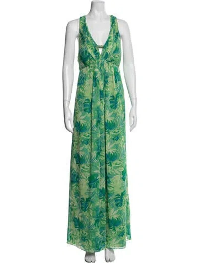 Pre-owned Oleg Cassini Floral Print Long Dress In Green