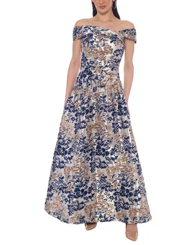 Oleg Cassini Off-the-shoulder Brocade Gown In Multi