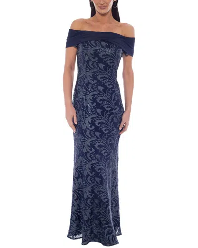 Oleg Cassini Maxi Dress In Navy Silver