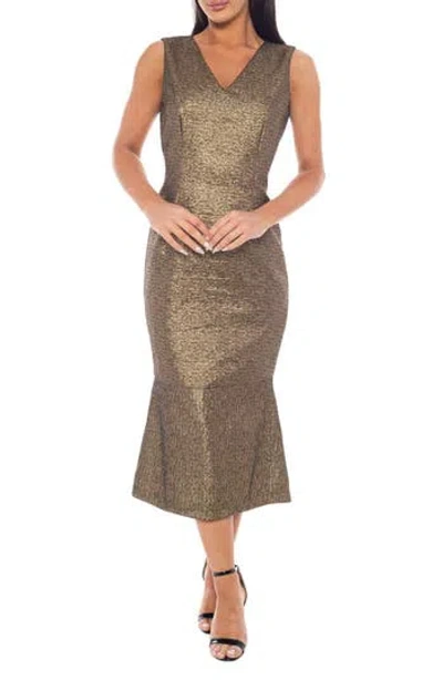 Oleg Cassini Metallic Brocade Stretch Dress In Brown