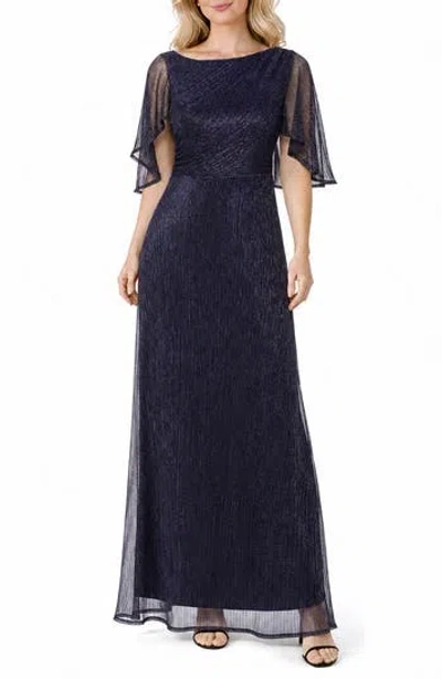 Oleg Cassini Metallic Capelet Dress In Navy