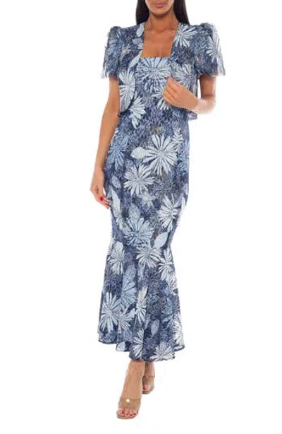 Oleg Cassini Metallic Floral Print Strapless Dress In Multi